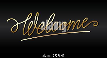 Welcome sign handwritten brush pen cursive calligraphy lettering. Vector illustration. Stock Vector