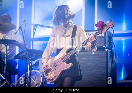 Paz Lechantin of the Pixies plays live on stage on day two of Field Day festival 2014, Victoria Park - London Stock Photo