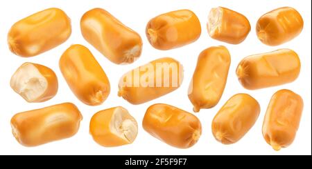 Cheese snacks, smoked processed cheese isolated on white background Stock Photo