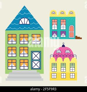 three buildings constructions Stock Vector