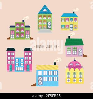 seven buildings constructions Stock Vector