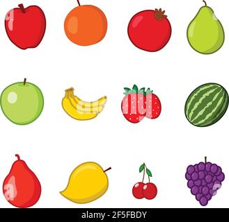 Set of fresh fruits illustration logo icon vector isolated on white background Stock Vector