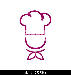 Chef in a cooking hat vector outline logo. Kitchen simple red icon. Stock Vector