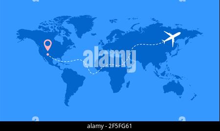 Airplane line vector icon of air plane flight route with start point and line trace . Stock Vector