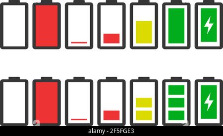 Battery charge indicator icons in vector modern graphics set . Stock Vector