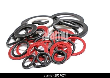 Various sealing rings against a white background Stock Photo