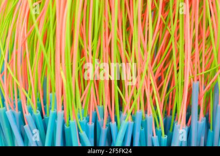 Colored thin wavy threads abstract texture background Stock Photo