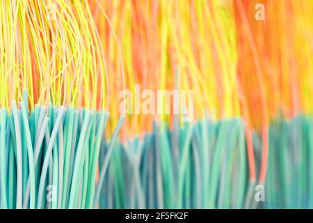Colored thin wavy threads abstract texture background Stock Photo