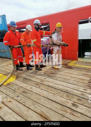 seafarer carried out monthly fire drill on deck, to refresh their ...