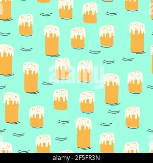 Seamless pattern with Easter cake in different sizes on a blue background Stock Vector