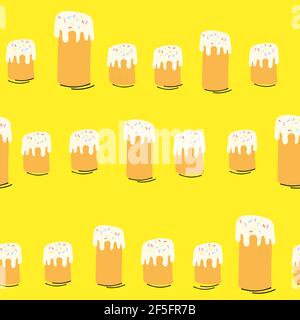 Seamless pattern with Easter cake of different sizes on a yellow background Stock Vector