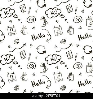 Morning concept. Vector doodle seamless pattern Stock Vector
