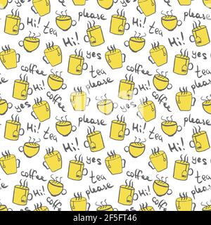 Morning hot drink doodle vector seamless pattern Stock Vector