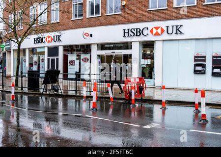 London UK, March 26 2021, High Street Branch Of HSBC Retail Bank With No People Stock Photo