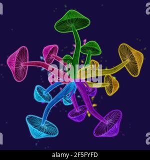 Psychedelic toadstool neon circle illustration Stock Photo