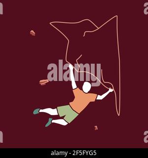 Silhouette of a climber. Rock climbing badge. Men doing extreme sport, adrenaline activity of strong men. Climber without a rope. EPS 10 Stock Vector