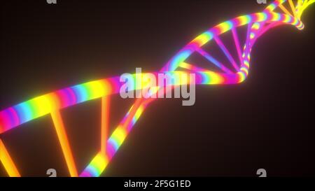 Chromosome under microscope magnification with 3d render genetic facets and cellular structure. Scientific model of biological genome with striking ev Stock Photo