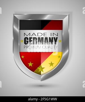 EPS10 Vector illustration. Realistic shield. Made in Germany, Premium Quality. Perfect for any use. Stock Vector