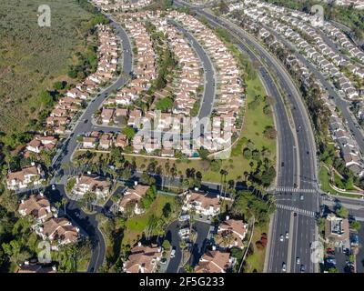 Aerial view of upper middle class neighborhood with big villas around in San Diego, California, USA. Stock Photo