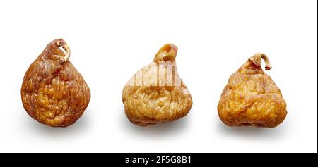 various dried figs isolated on white background, top view Stock Photo
