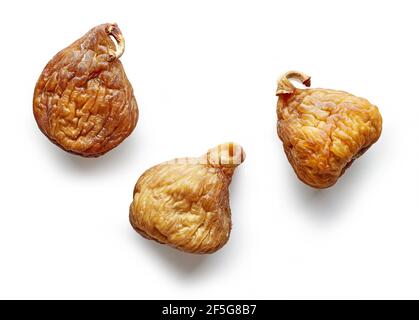 various dried figs isolated on white background, top view Stock Photo