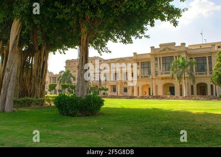 Cairo - Egypt - October 4, 2020: Beautiful view of Abdeen palace and garden during the day in the Africa capital city Cairo, luxury district. Green park w Stock Photo