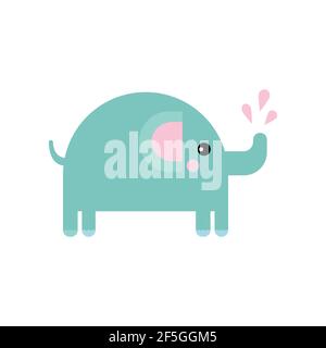 Elephant cute doodle hand drawn flat vector illustration. Icon. Simple style for kids. Stock Vector