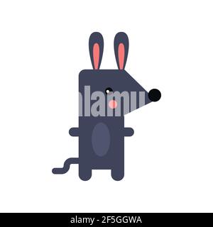 Mouse cute doodle hand drawn flat vector illustration. Icon. Simple style for kids. Stock Vector