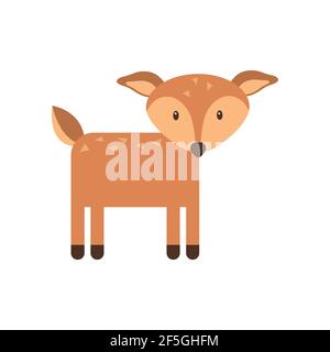 Deer cute doodle hand drawn flat vector illustration. Icon. Simple style for kids. Stock Vector