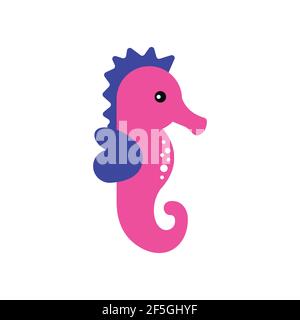 Seahorse cute doodle hand drawn flat vector illustration. Icon. Simple style for kids. Stock Vector