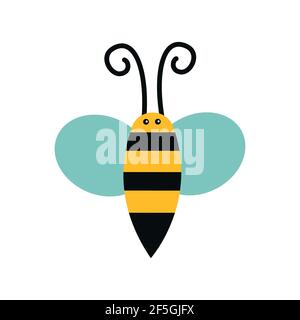Bee cute doodle hand drawn flat vector illustration. Icon. Simple style for kids. Stock Vector