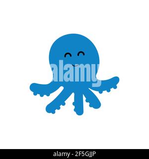Octopus cute doodle hand drawn flat vector illustration. Icon. Simple style for kids. Stock Vector