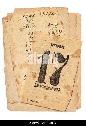 Old used paper on white background. Calendar book page Stock Photo