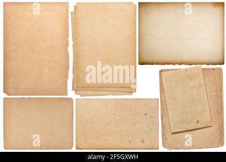 Paper sheets, book pages, cardboard isolated on white background. Scrapbooking crafting objects Stock Photo