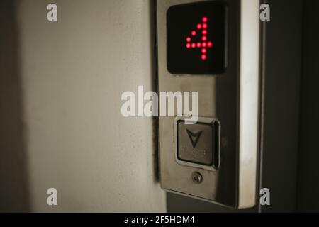LCD elevator display showing the 4th floor, automatic system Stock Photo