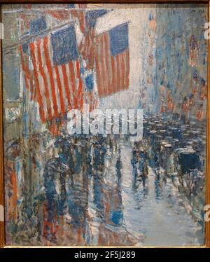 Childe Hassam, Rainy Day, Fifth Avenue, landscape painting, 1916 Stock ...