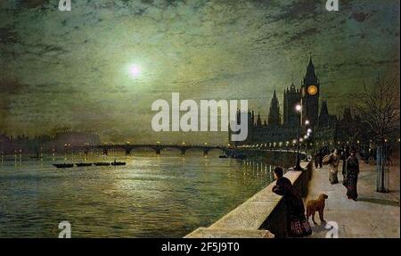 John Atkinson Grimshaw, Reflections on the Thames, Westminster,1880. Stock Photo