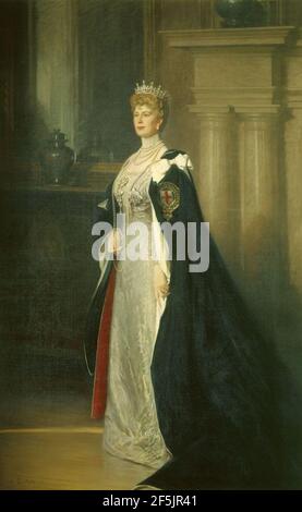 Queen Mary in Garter Ceremonial Robes. Stock Photo