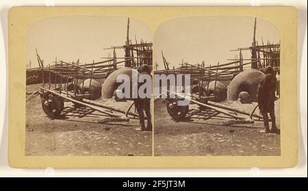 Cart, Plow and Bake Ovens Of the Pueblo Indians, Taos, New Mexico.... Bryon H. Gurnsey (American, 1833 - 1880) Stock Photo
