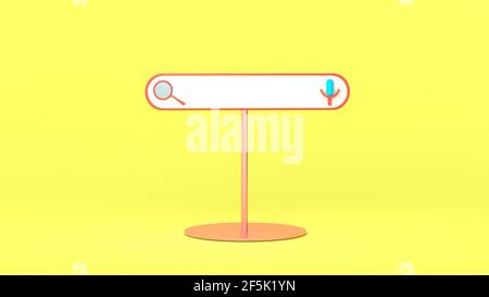 Search string as a path, pointer on a yellow background. The concept of a virtual screen, found on the Internet. Minimalism in illustration. 3D Render Stock Photo