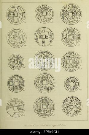 Raffles Ancient Coins with their supposed dates. Stock Photo