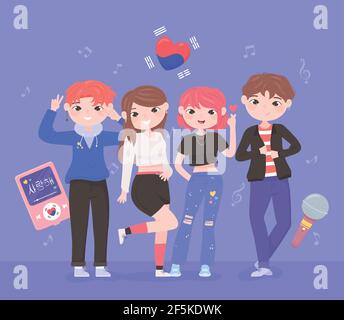 korean idols kpop girls boys Stock Vector