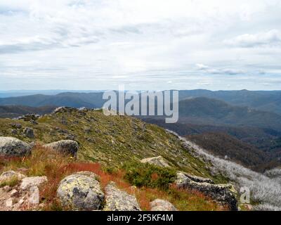 The View from Mount Stirling Loop Walking Track, on the Great Dividing Range, Victoria, Australia Stock Photo