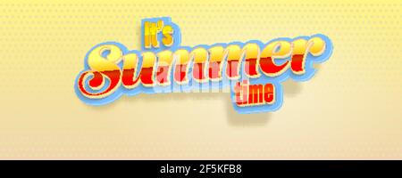 It is Summer time. Volumetric glossy retro text. Background with gradient halftone effect. Vector 3d illustration Stock Vector