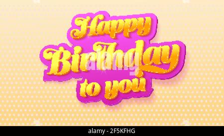 Happy Birthday to you. Volumetric glossy text on pink. Background with gradient halftone effect. Vector 3d illustration Stock Vector
