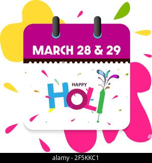 Vector illustration of Happy Holi Indian Hindu Festival of Colors celebration (28 March) calendar Stock Vector