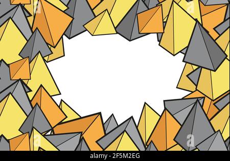 Rectangular horizontal postcard with 3d pyramids and copy space. Childrens template with toys and place for text. Banner with triangular geometric sha Stock Vector