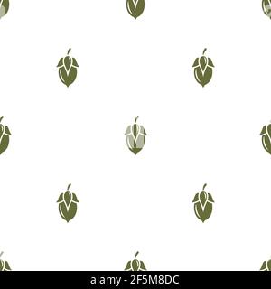 Jojoba nut green seamless pattern on white background. beauty and cosmetics oil. Cosmetic ingredient. Nutritional oil for skin care. Vector flat illus Stock Vector