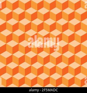 Abstract multicolored geometric cubes. Orange coral seamless pattern. Perfect color combination background. Stock Vector