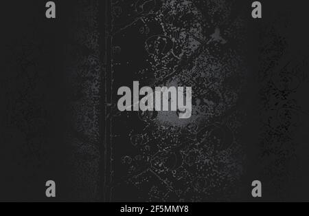 Luxury black metal gradient background with distressed closeup leaf texture with streaks. Vector illustration